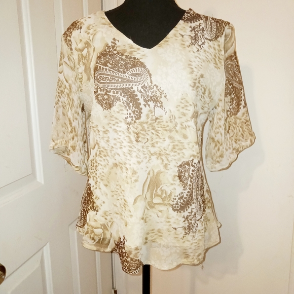 Beige and Brown Women's Top - Picture 2 of 5